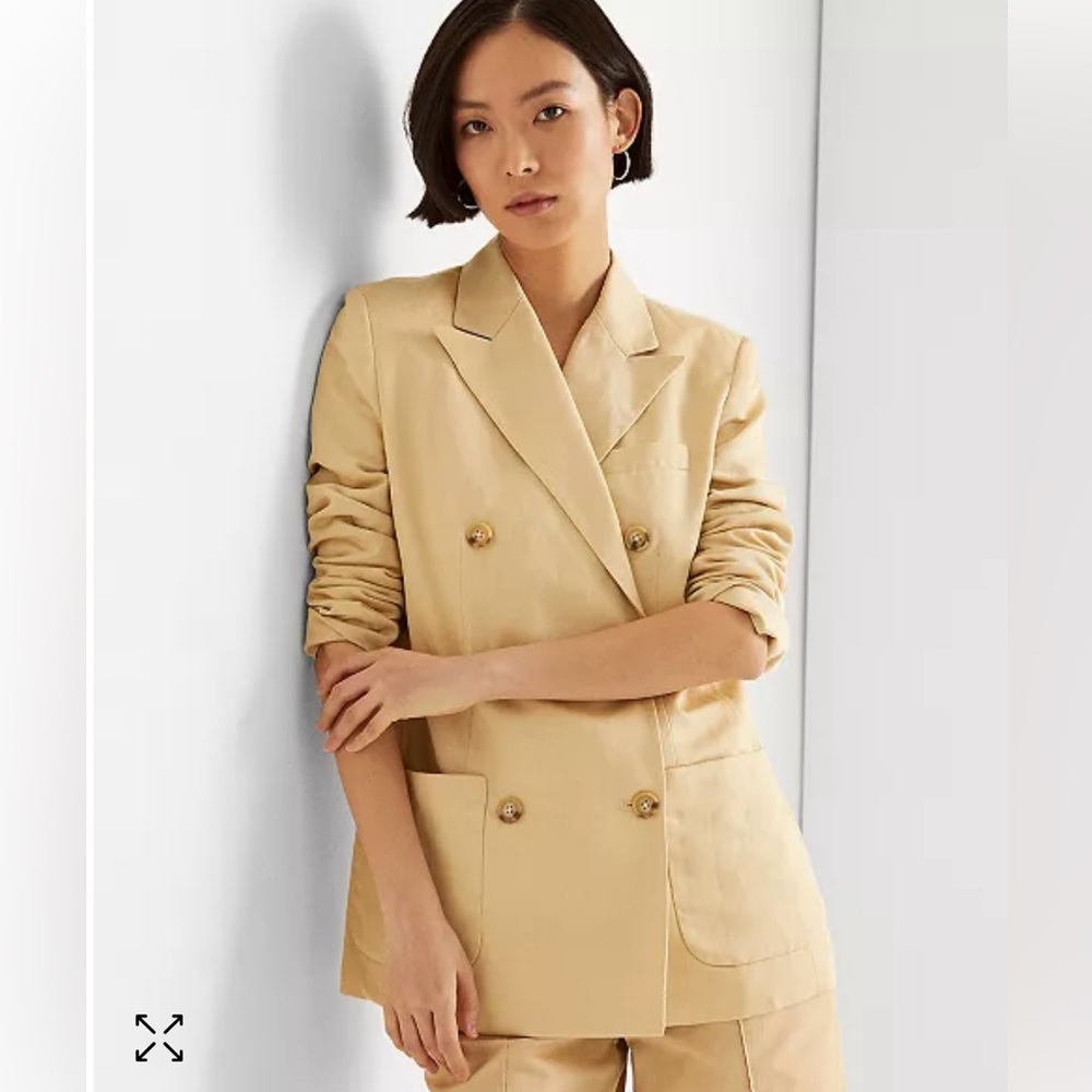 Lauren Ralph Lauren Women's Yellow Cream Double-Breasted Blazer